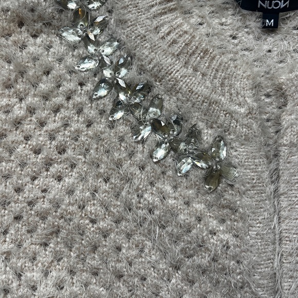 Cream Sweater with Embellished Neckline - Picture 2 of 3